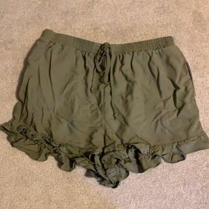 Olive Green American Eagle Ruffle Shorts